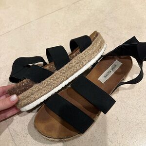 Steve Madden Black Espadrille Platform Sandals with Ankle Wrap